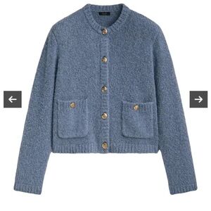 Massimo dutti blue mini boucle knit cardigan gold button